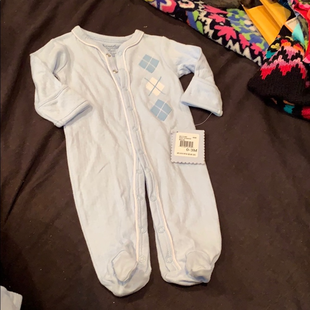 NWT KITESTRINGS LAYETTE Baby Blue Knit Romper Z12